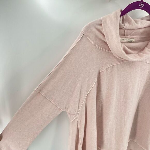 Free People Pink Sweater Cozy Time Funnel Large Cowl Neck Blush Oversized - Picture 11 of 16